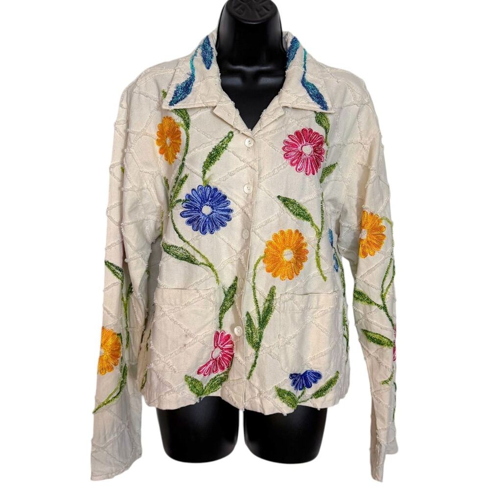 VINTAGE TANTRUMS FLORAL EMBROIDERED BOHO CHENILLE JACKET WESTERN COTTAGECORE L